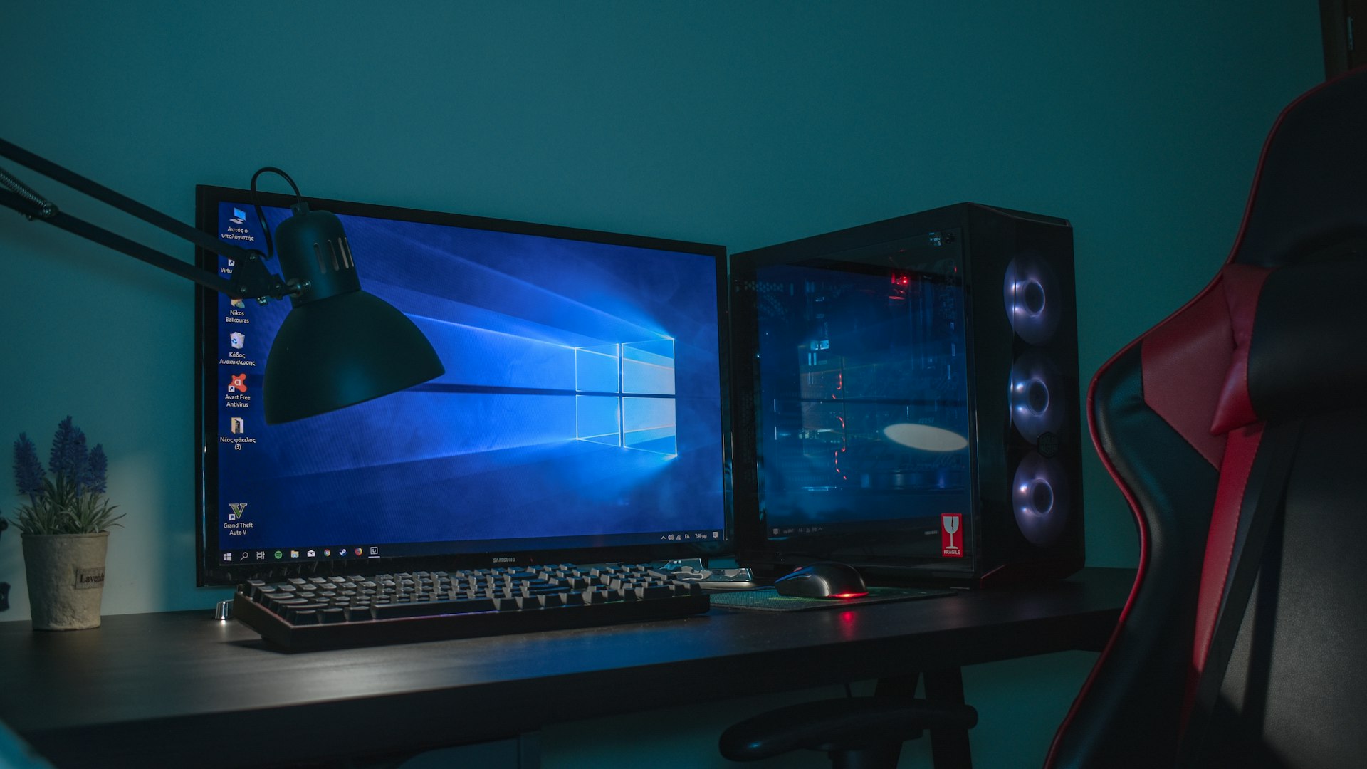 Neon-lit gaming battlestation